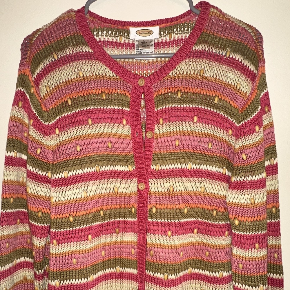 TALBOTS Cardigan Sweater Size L Mercerized Cotton Beaded Vintage EUC